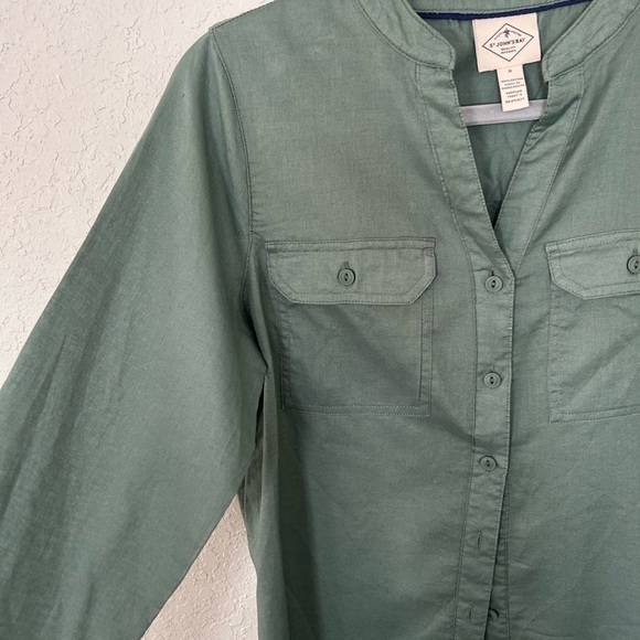 St. John's Bay Forest Green Utility Blouse, Button Down Long Sleeve Top Size S - Picture 4 of 6